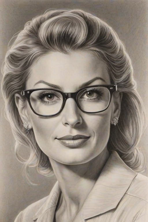 Lovely Faith Hill, pencil sketch, portrait of Superb woman 1935s in glasses, hair style beatnik, outline, clear lines, fine lines, 8k