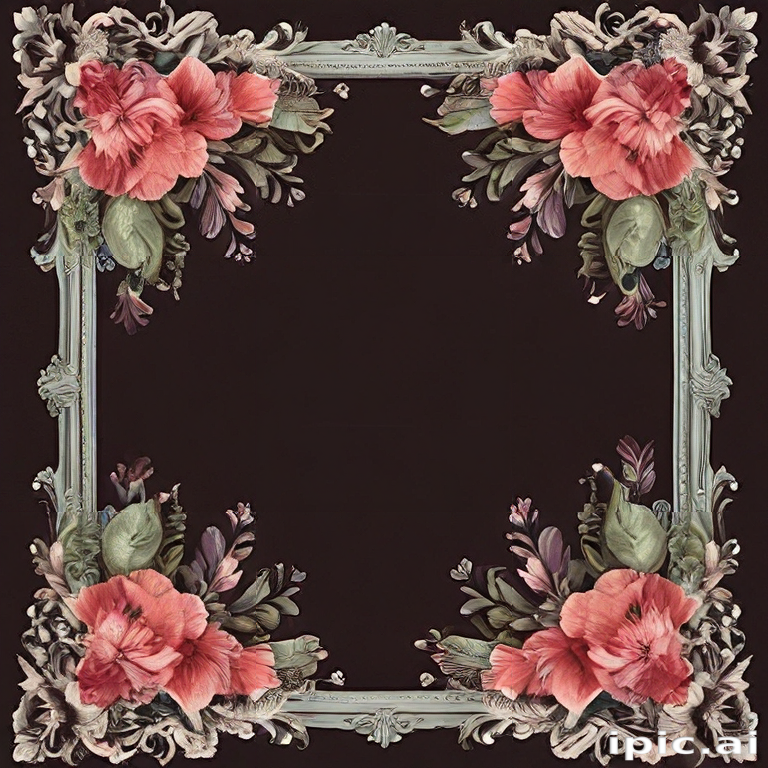 Elegant Floral Frame Design Featuring Vibrant Blooms and Lush Greenery