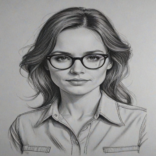 Charming Melanie Chisholm, pencil sketch, portrait of Fascinating woman 1976s in glasses, hair style beatnik, outline, clear lines, fine lines, 8k
