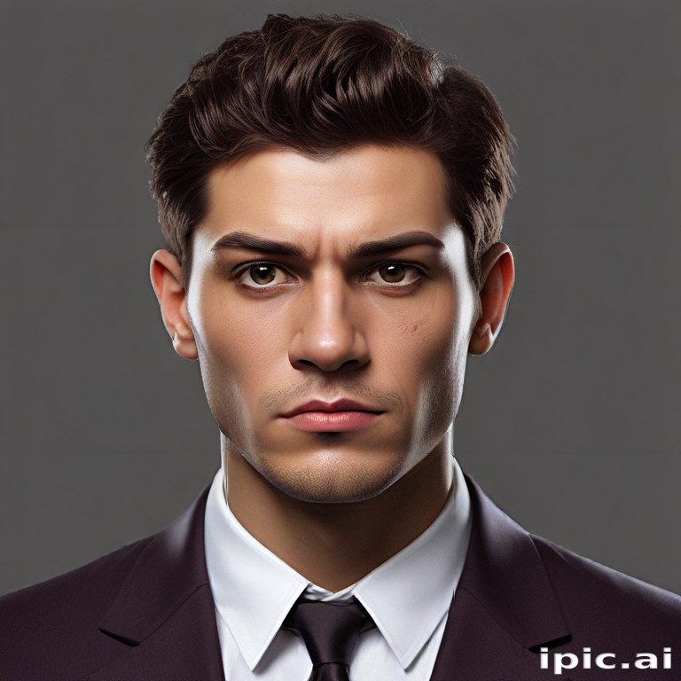 A Confident Young Man in a Suit with a Serious Expression.