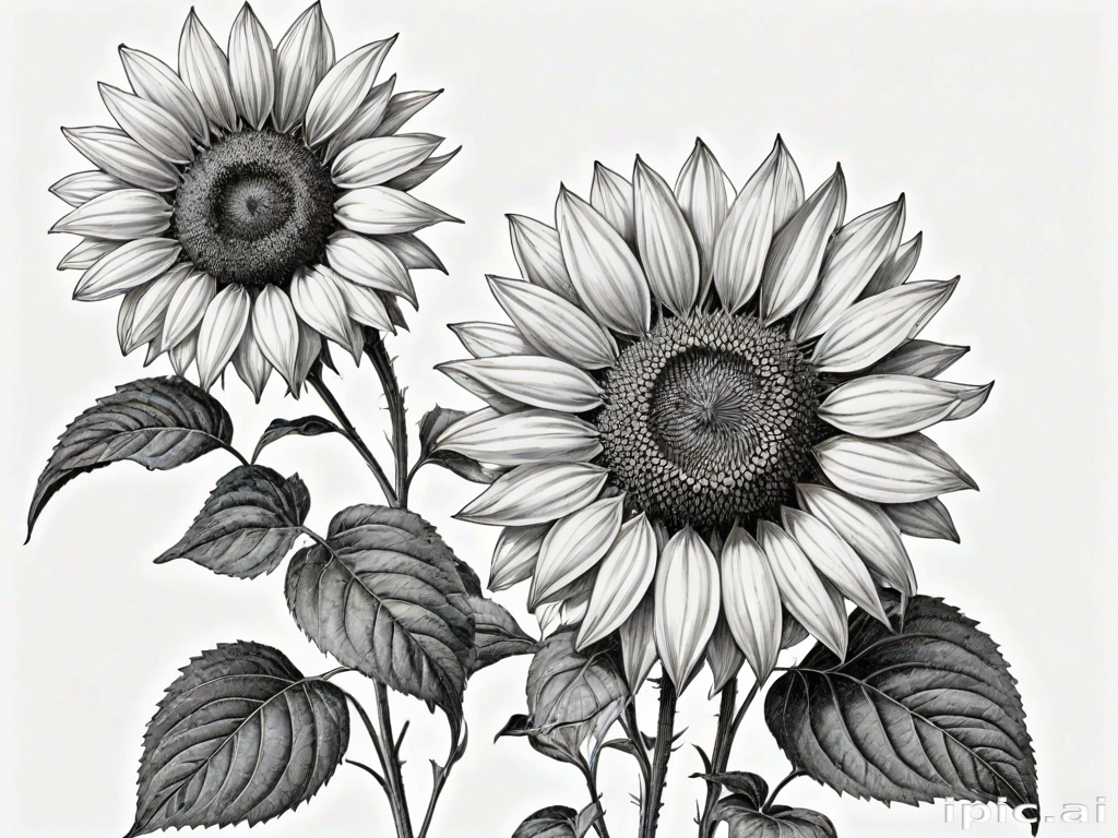 clip art sunflower black and white