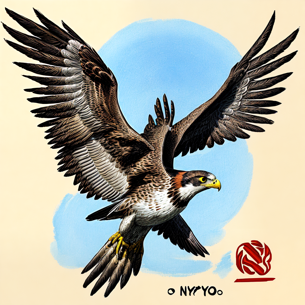 LOGO with an image of a falcon flying head on with wings spread wide ...