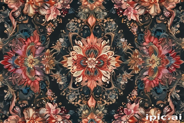Intricate Floral Pattern in Rich Colors on a Dark Background
