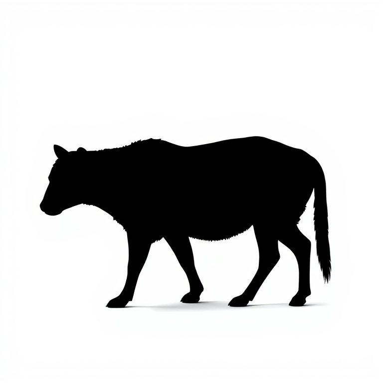 Create a high-resolution image of a minimalist black silhouette of an animal on a white background, using a DSLR camera with a 50mm lens at f/1.8, 1/250s shutter speed, and ISO 100, shot from a frontal view in natural light for enhanced clarity and contrast.