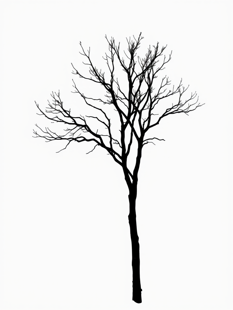 /imagine prompt: a minimalist black silhouette of a tree against a white background, capture with a Canon EOS R5, aperture f/8, ISO 100, 50mm lens, clear focus and high resolution.