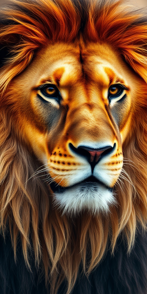 regenerate a close-up portrait of a lion with a majestic mane, vibrant colors emphasizing the golden and reddish hues, with a soft bokeh background, using a DSLR camera, with a 85mm lens, f/1.8 aperture, ISO 200, and a focal length of 85mm, natural light settings for enhanced clarity and detail
