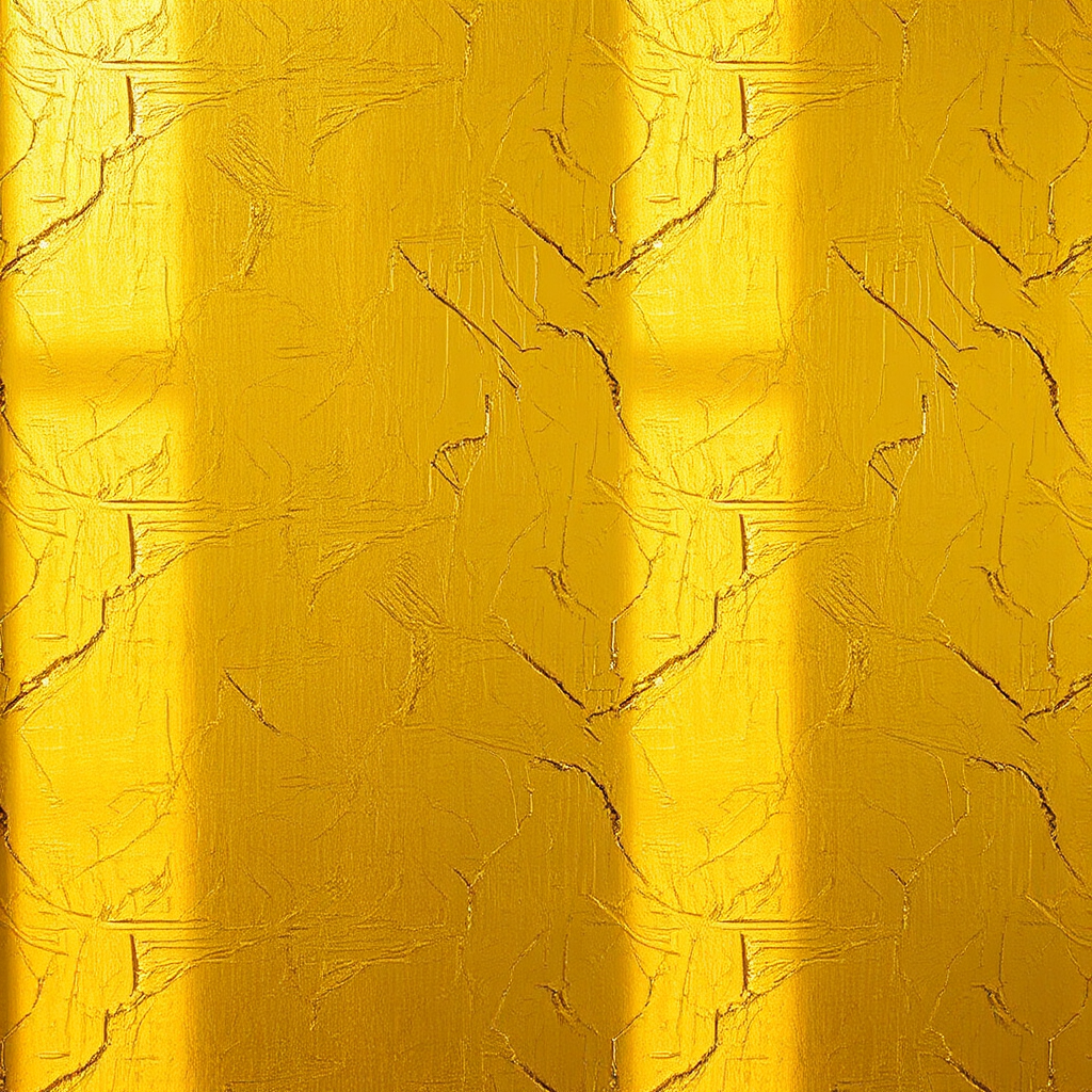Create a high-resolution image of a textured gold wall, using a Canon EOS R5 with a 50mm f/1.8 lens, aperture set to f/8, shutter speed 1/125, ISO 100, natural lighting from the left, capturing fine details and depth.