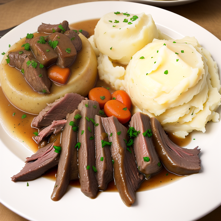 pot roast and mashed potatoes