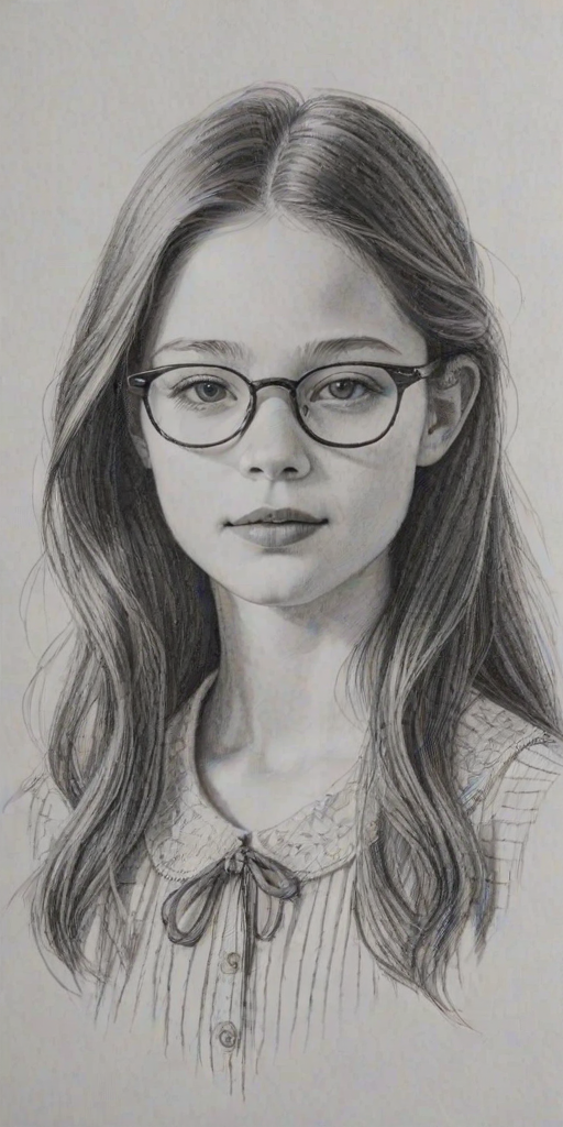 Dazzling Mackenzie Foy, pencil sketch, portrait of Resplendent woman 1922s in glasses, hair style beatnik, outline, clear lines, fine lines, 8k