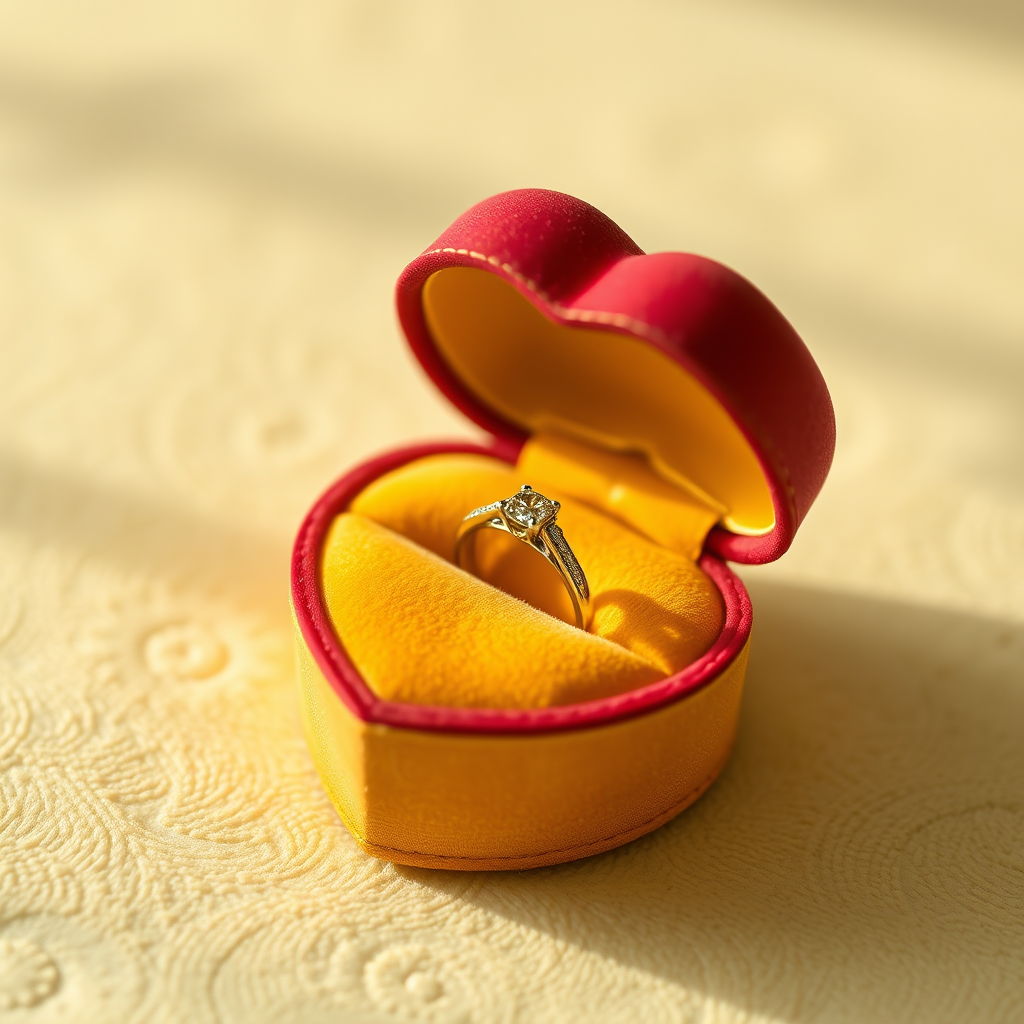 A Beautiful Heart-Shaped Ring Box Displaying a Stunning Engagement Ring ...