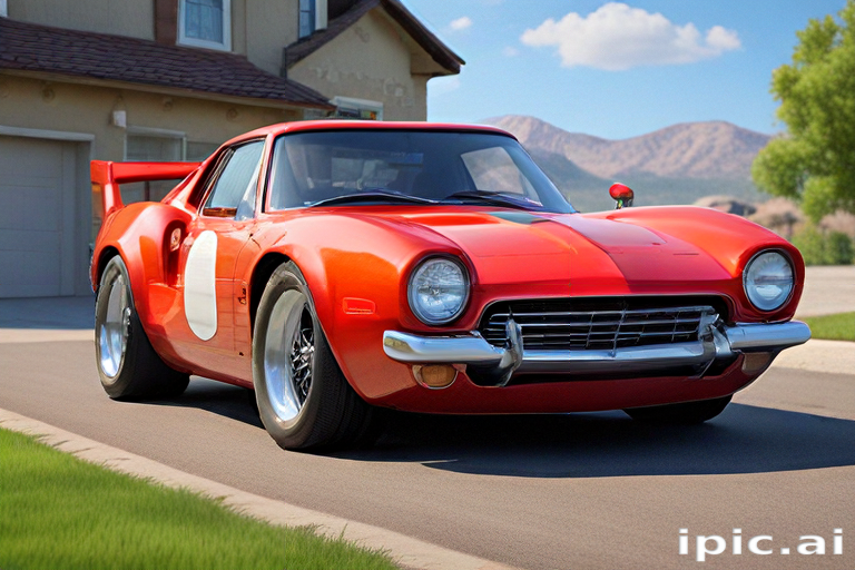 Classic Red Sports Car Parked in Front of a Charming House