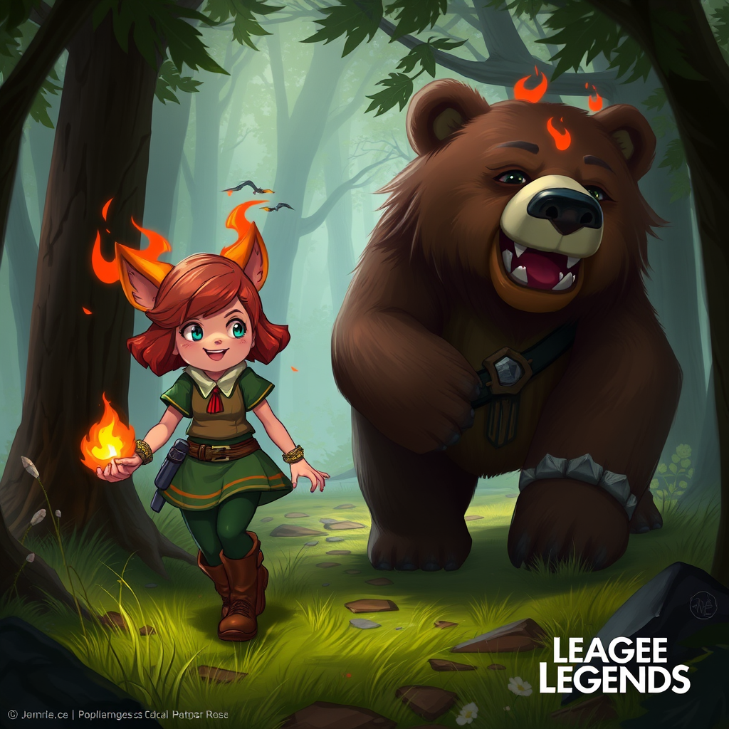 Annie from "League of Legends" walks through the woods with her giant bear Tibbers, her innocent singsong voice and mischievous grin hiding her powerful control over fire. Her juxtaposition of childlike whimsy and destructive power makes her a uniquely captivating character.