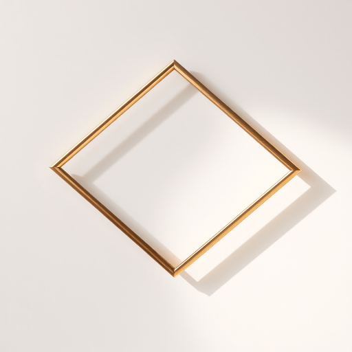 create a high-resolution image of a diamond-shaped golden frame with a glossy surface under soft lighting, using a DSLR camera with a 50mm lens, aperture f/2.8, ISO 100, shot from a frontal view with a shallow depth of field to enhance clarity and focus on the frame.