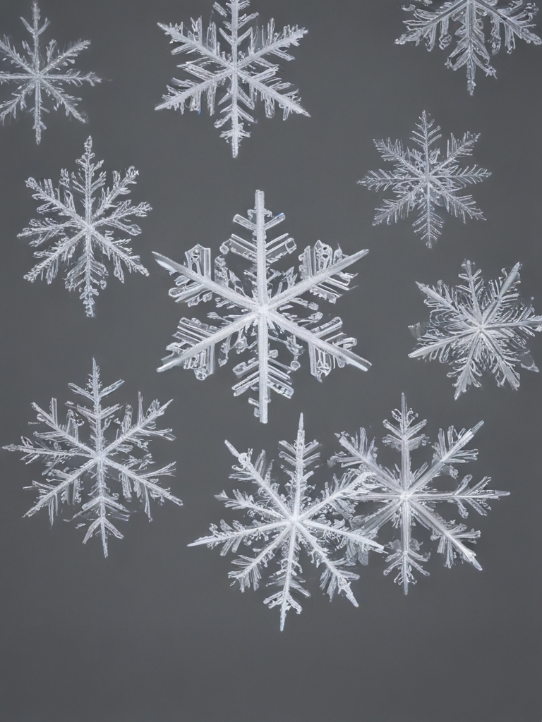 Delicate Snowflakes Gently Falling Against a Soft Gray Winter Background