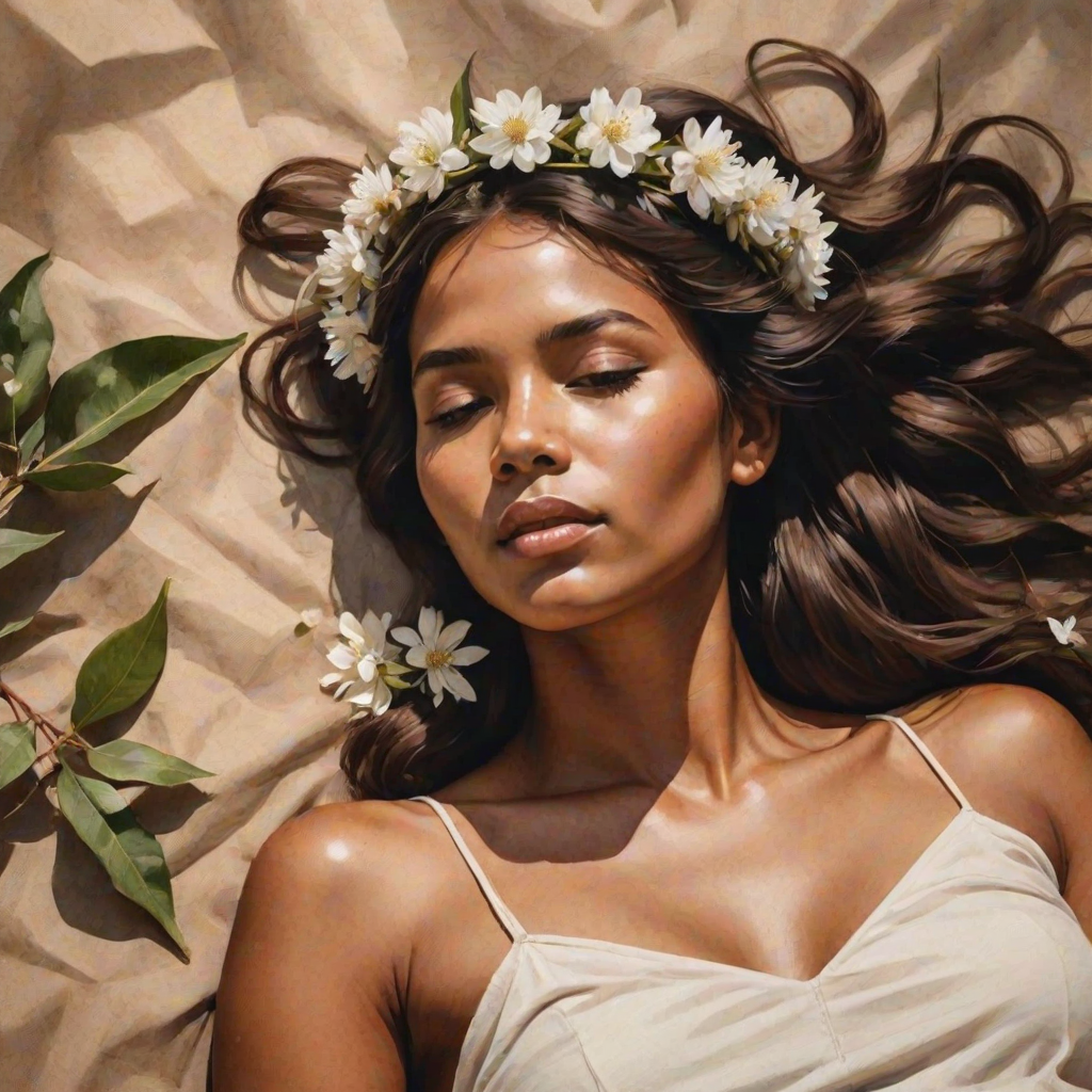create a watercolor painting of an ethereal portrait of beautiful ...
