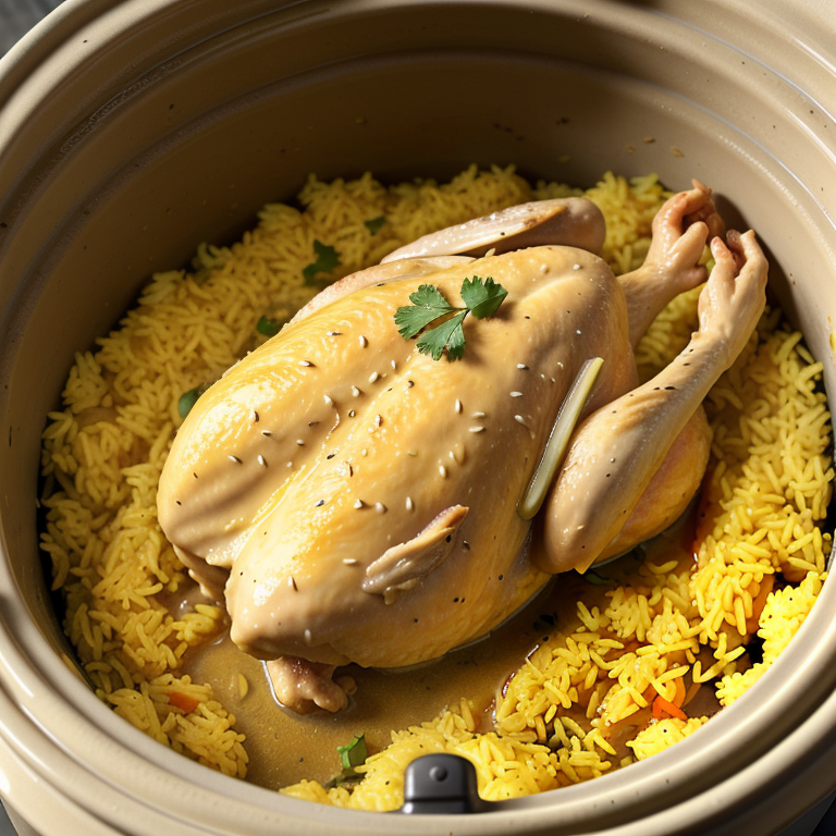 chicken and yellow rice in the crock-pot