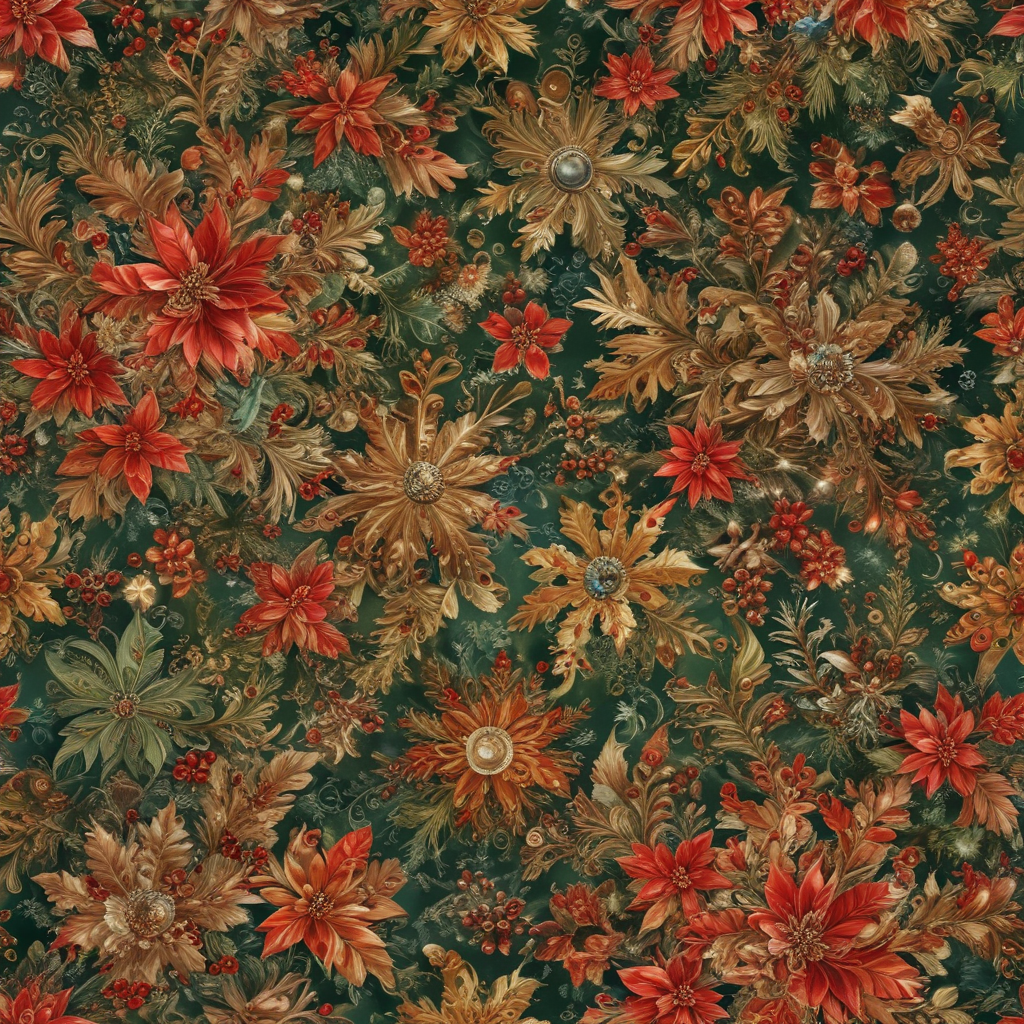 Vibrant Floral Pattern with Rich Colors and Intricate Design Elements