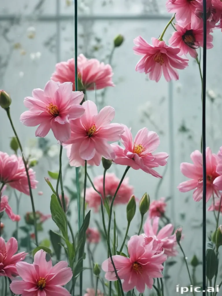 flowers behind glass wallpaper