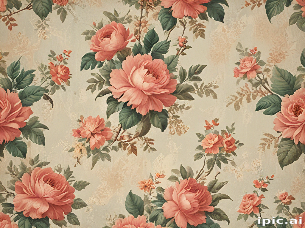 Elegant Vintage Floral Pattern Featuring Soft Pink and Peach Roses