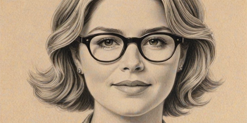 Graceful Jenna Bush Hager, pencil sketch, portrait of Elegant woman 1929s in glasses, hair style beatnik, outline, clear lines, fine lines, 8k