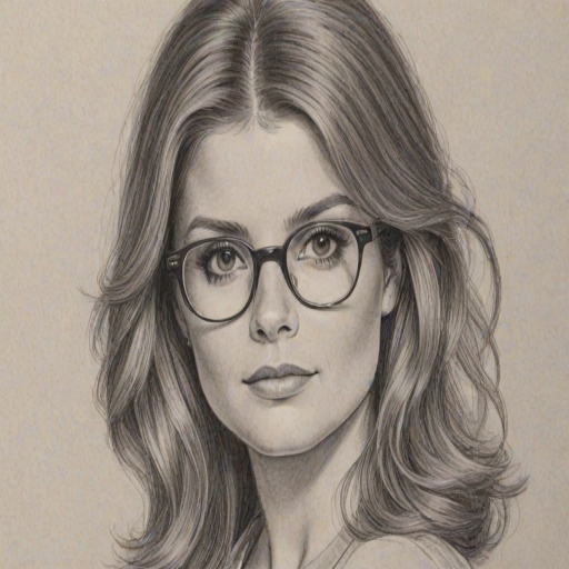 Enticing Joanna Garcia Swisher, pencil sketch, portrait of Magnificent woman 1975s in glasses, hair style beatnik, outline, clear lines, fine lines, 8k