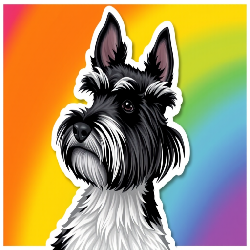this photo is sticker, 3D black and white scottish terrier dog breed, colorful background