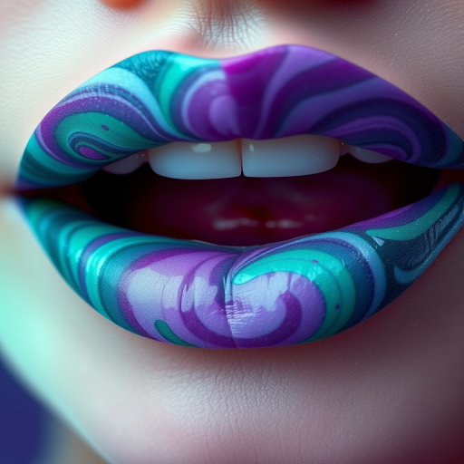 Mystical northern lights lips featuring swirling greens, purples, and blues with a subtle shimmer, capturing the ethereal beauty of the aurora borealis