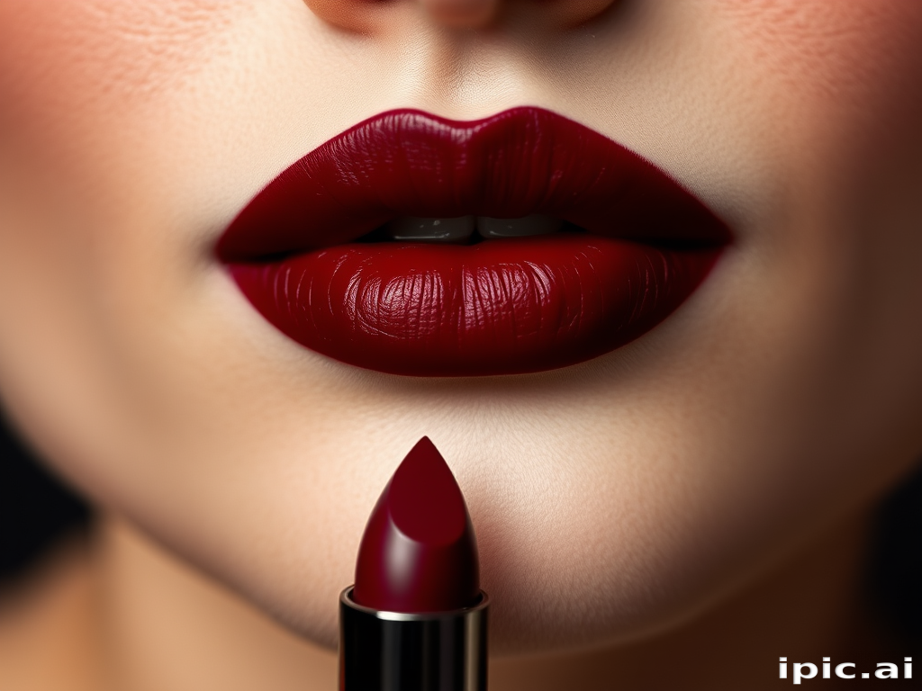 Rich burgundy lips with a velvety matte texture, exuding sophistication and mystery, perfect for a glamorous evening look