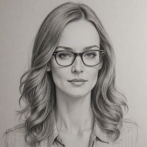 Dazzling Erinn Hayes, pencil sketch, portrait of Enchanting woman 1974s in glasses, hair style beatnik, outline, clear lines, fine lines, 8k