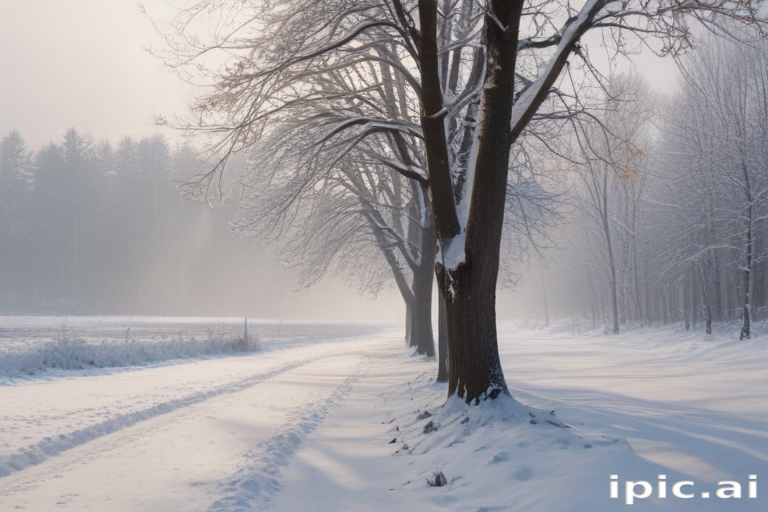 Tranquil Winter Scene with Snow-Covered Trees and a Frosty Pathway