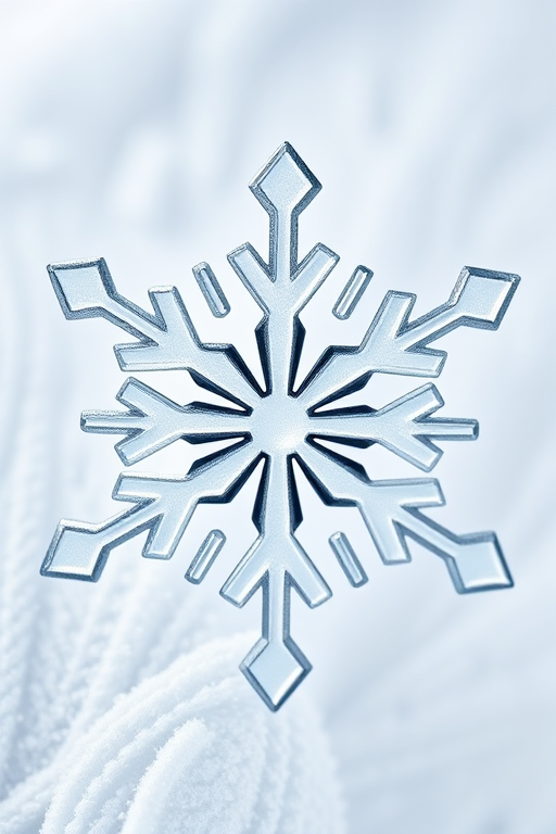 Generate a high-resolution image of a stylized snowflake symbol with sharp, geometric edges, using a DSLR camera at f/8 aperture, ISO 100, 50mm lens, in a macro photography style, soft diffused lighting to enhance details and textures.