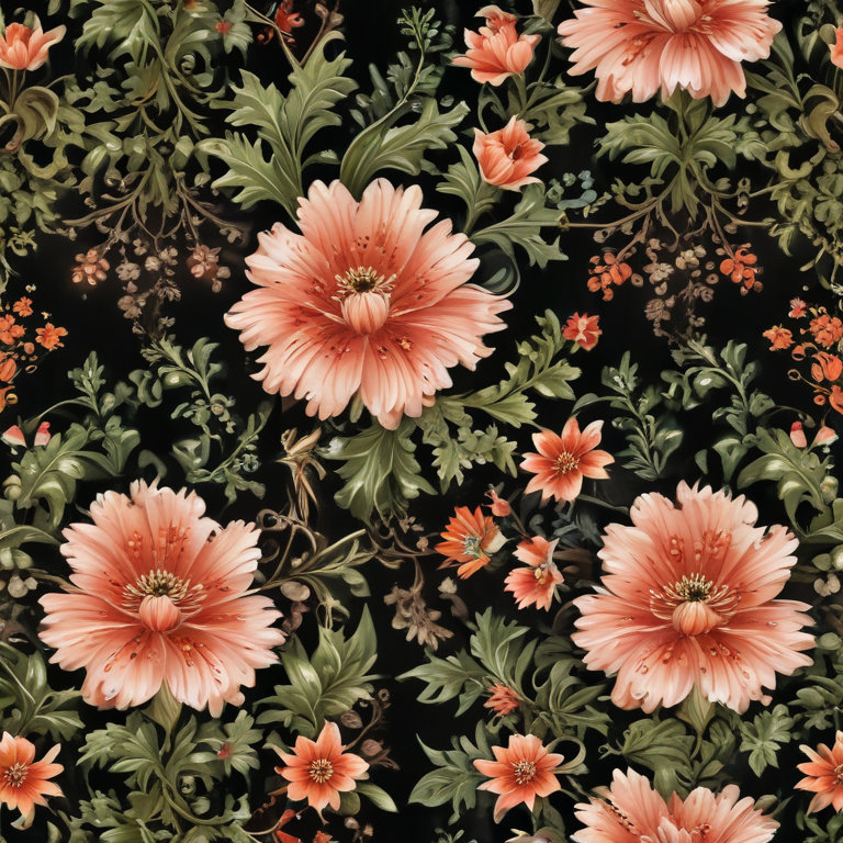 Vibrant Floral Pattern Featuring Lush Blooms and Intricate Greenery on ...