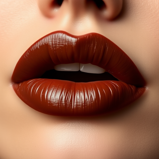 Chocolate brown lips with a satin finish, showcasing rich, earthy tones for a sophisticated and understated appearance
