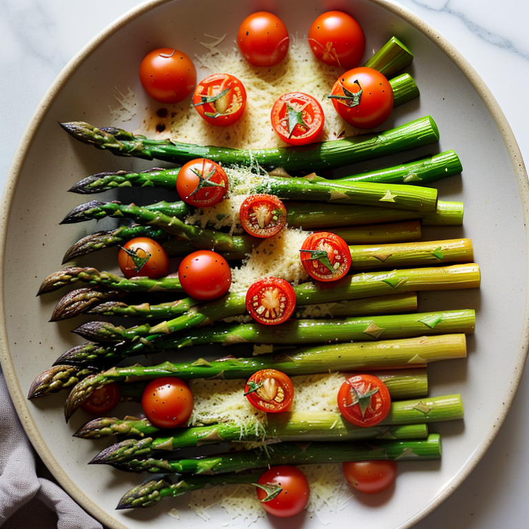 parmesan roasted asparagus with tomatoes and balsamic
