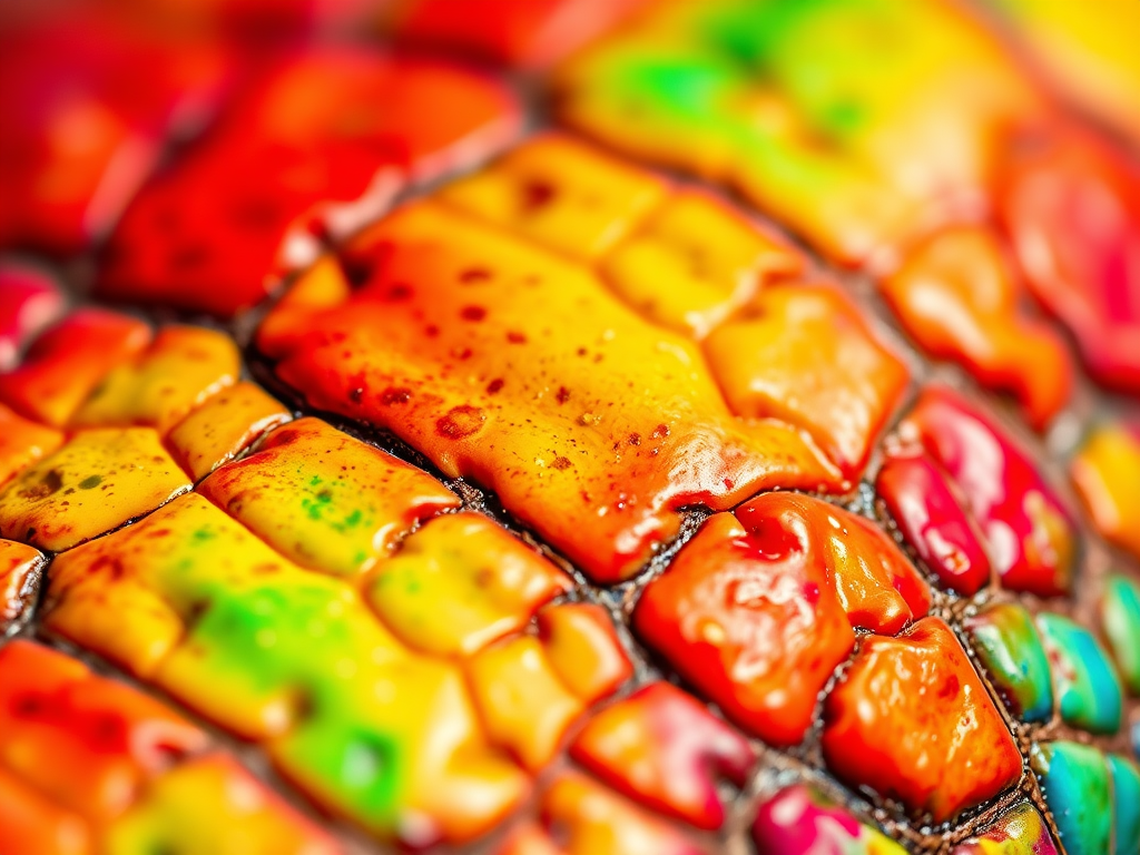 high-resolution close-up of a colorful crocodile skin texture, 50mm lens, f/2.8 aperture, ISO 100, natural light, macro photography, vibrant colors with a gradient effect