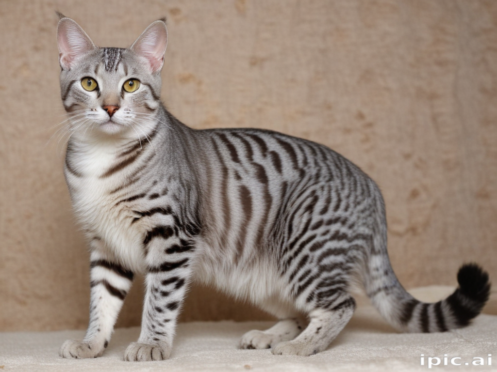Silver Striped Elegant Silver Striped Cat Posing Gracefully Against a Soft Background