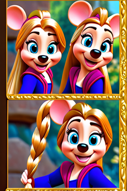 Free Ai Image Generator - High Quality and 100% Unique Images -  —  Rapunzel from disneyland Paris ears of mikey mouse smile 3D together