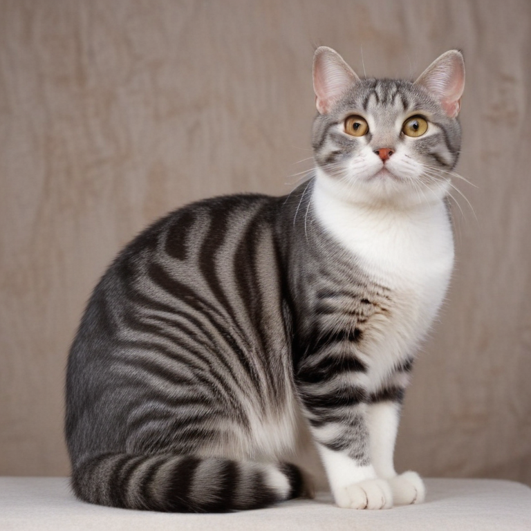 A Playful Gray Tabby Cat with Striking Stripes and Bright Eyes.