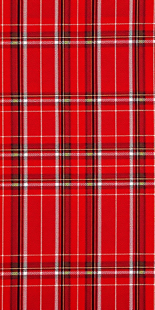 Create a vibrant red plaid pattern with white lines, high resolution 300 DPI, 50mm lens, shot from a top-down angle, using a DSLR camera with a shallow depth of field to enhance texture details.