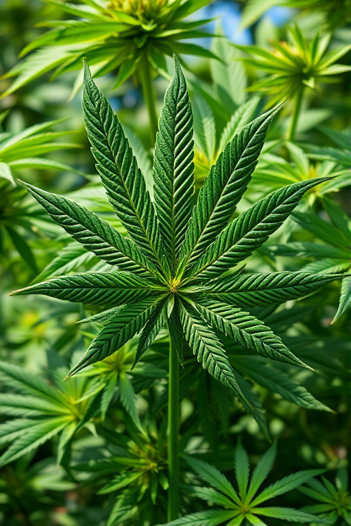 Create an image of a large green peace symbol made up of detailed cannabis leaves, using a DSLR camera with a 50mm lens, f/2.8 aperture, 1/125s shutter speed, and natural lighting to enhance colors and textures.