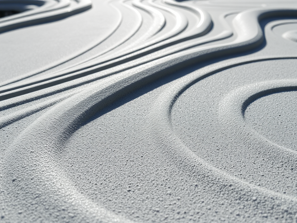 Capture an abstract textured surface with flowing lines, using a DSLR camera at f/8 aperture, 50mm lens, ISO 100, and a shallow depth of field; shoot from a low angle to emphasize the curves and shadows.