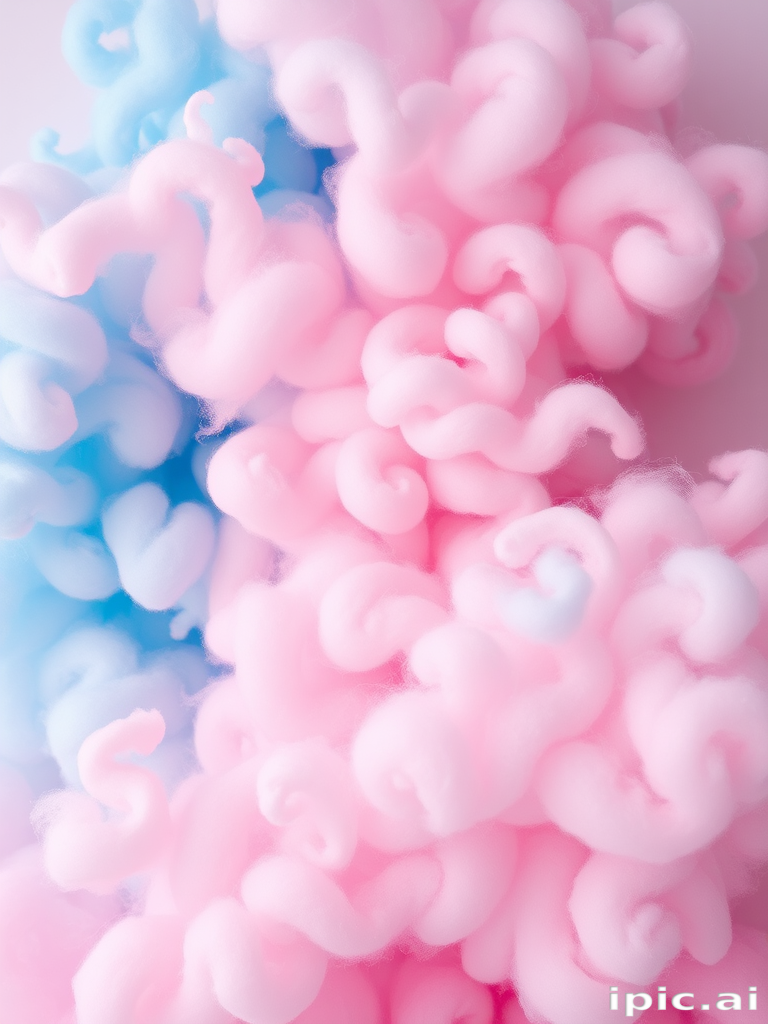 Whimsical Cotton Candy Cloud style boasting a voluminous, pastel pink and blue blend in a soft, fluffy texture reminiscent of cotton candy, with playful curls and swirls