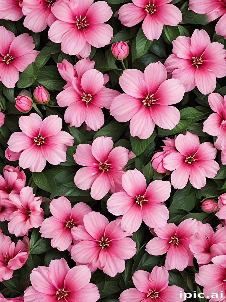 Vibrant Pink Flowers Blooming Amidst Lush Green Leaves in Nature's Garden