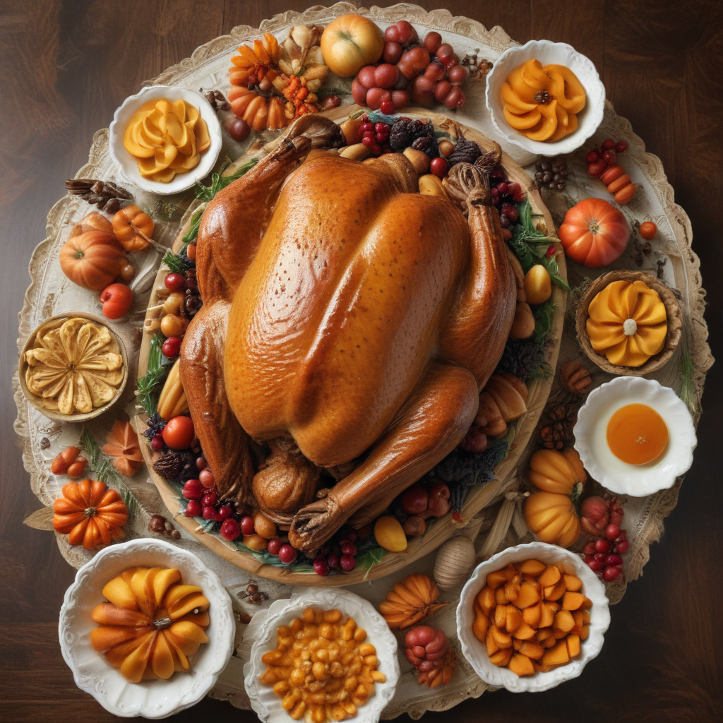 A Festive Thanksgiving Feast Featuring a Golden Brown Roast Turkey and ...