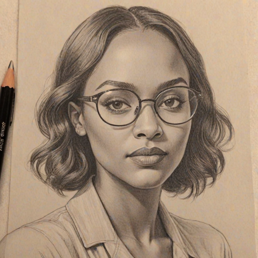 Stunning Nia Sioux, pencil sketch, portrait of Attractive woman 1928s in glasses, hair style beatnik, outline, clear lines, fine lines, 8k