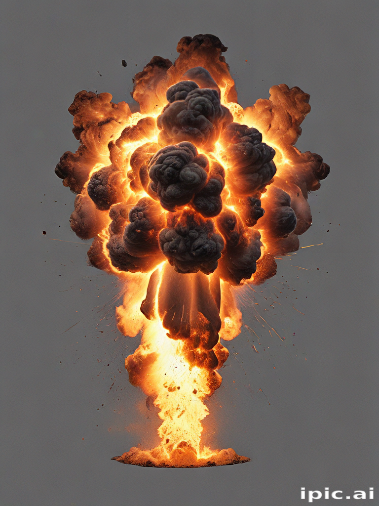 Vivid Explosion Erupts with Fiery Flames and Dark Smoke Clouds Rising