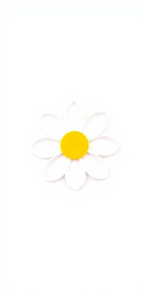 Create a simple and cute flower design with a white petal outline and a yellow center on a plain white background. Make the flower small and centered in the image.