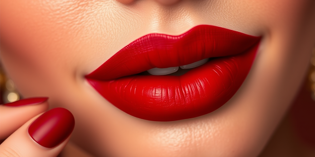 Opulent "Ruby Royale" liquid lipstick adorns lips in rich, jewel-toned red with a velvety matte finish and exceptional color payoff for timeless glamour