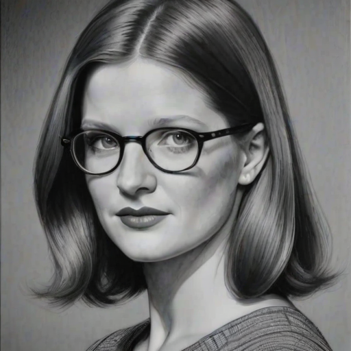 Charming Bonnie Wright, pencil sketch, portrait of Pleasing woman 1929s in glasses, hair style beatnik, outline, clear lines, fine lines, 8k