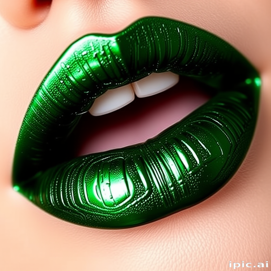 Metallic emerald green lips, dubbed "Enchanted Forest," boast a striking jewel tone and a long-wearing formula that resists transfer